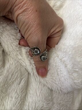 Vintage-Inspired 925 Sterling Silver Open Ring with Light Blue Stones